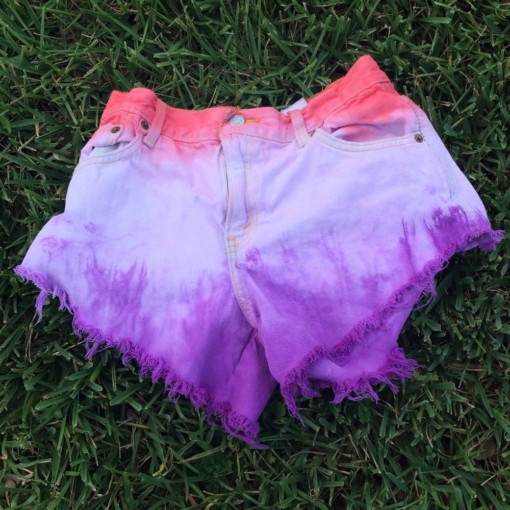 Red White And Purple Distressed Levis Denim Shorts